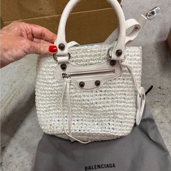 Balenciaga Small Le Cagole Panier Tote Bag Optic White - Picture 10 of 11